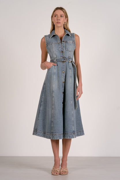 Midi Sleeveless Denim Dress