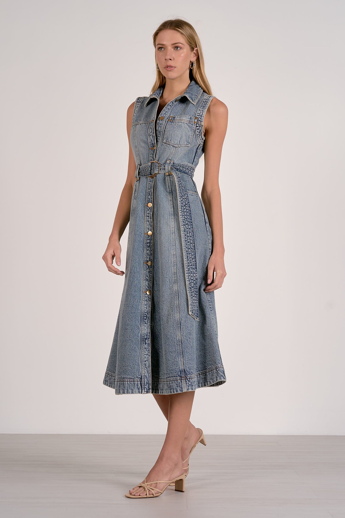 Midi Sleeveless Denim Dress