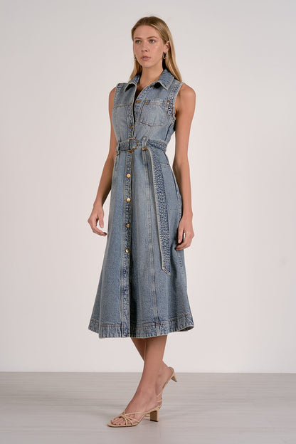 Midi Sleeveless Denim Dress