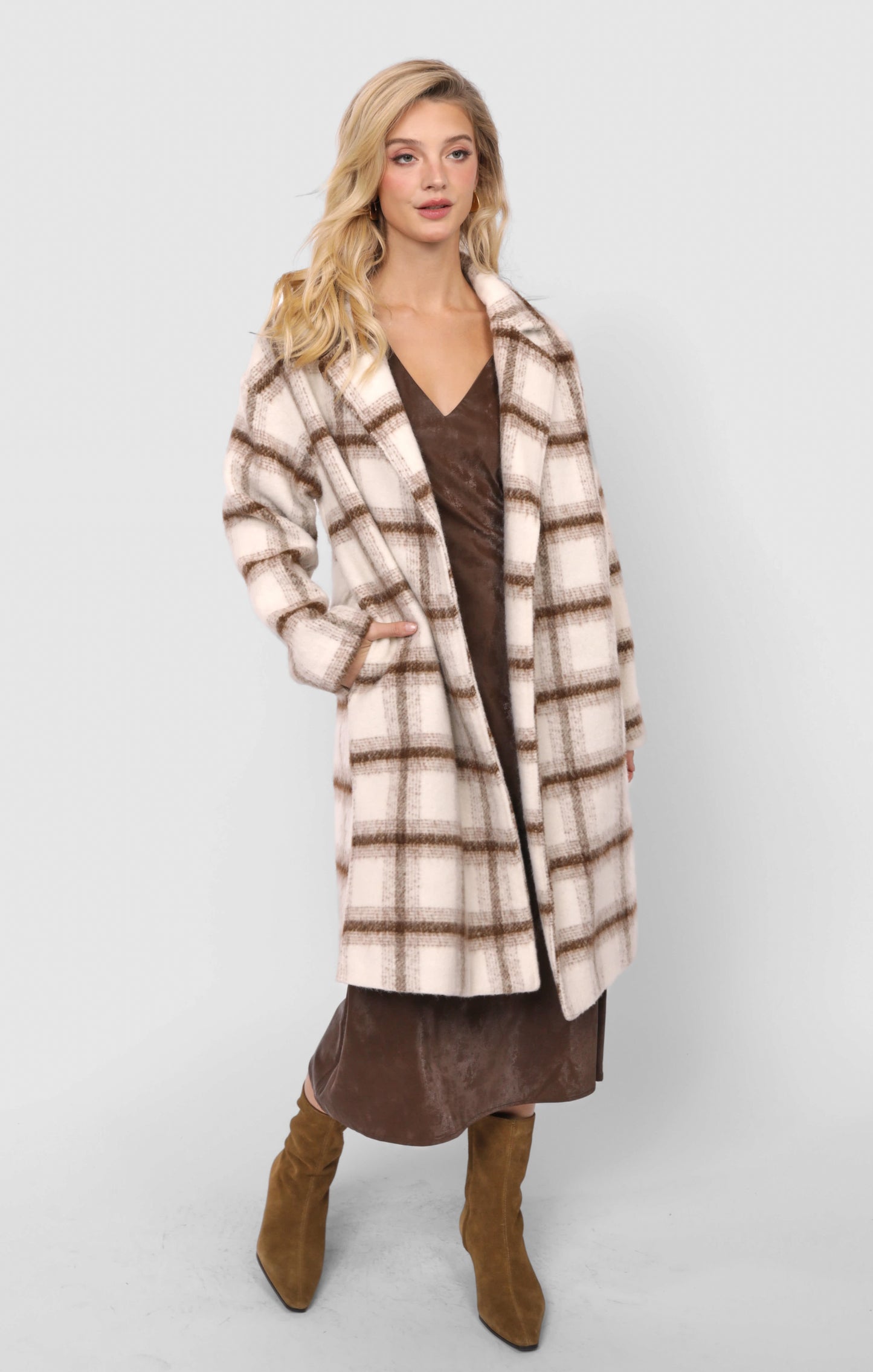 Emily Box Plaid Long Coat