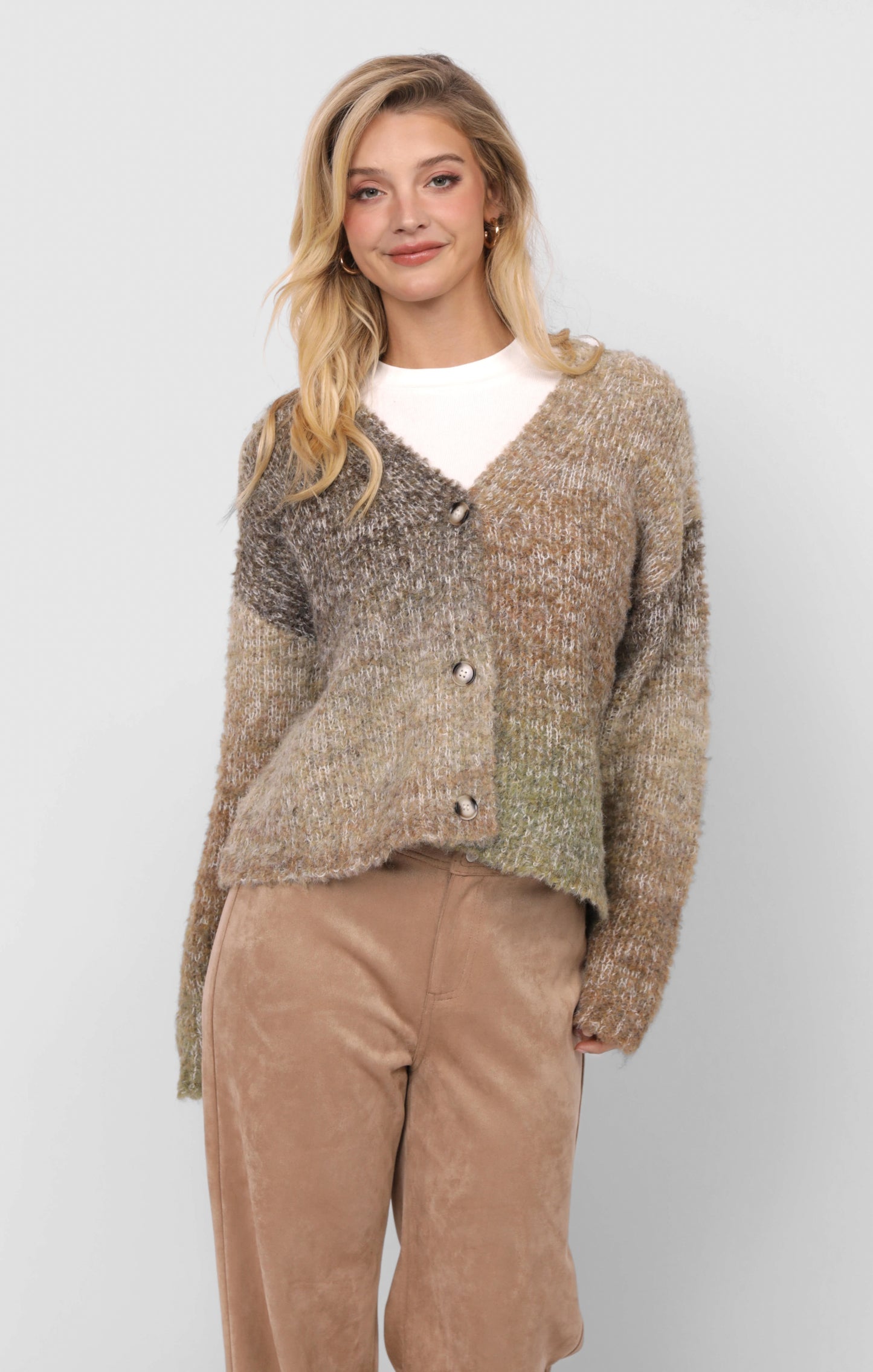 Olive + Brown Ombre Cardigan